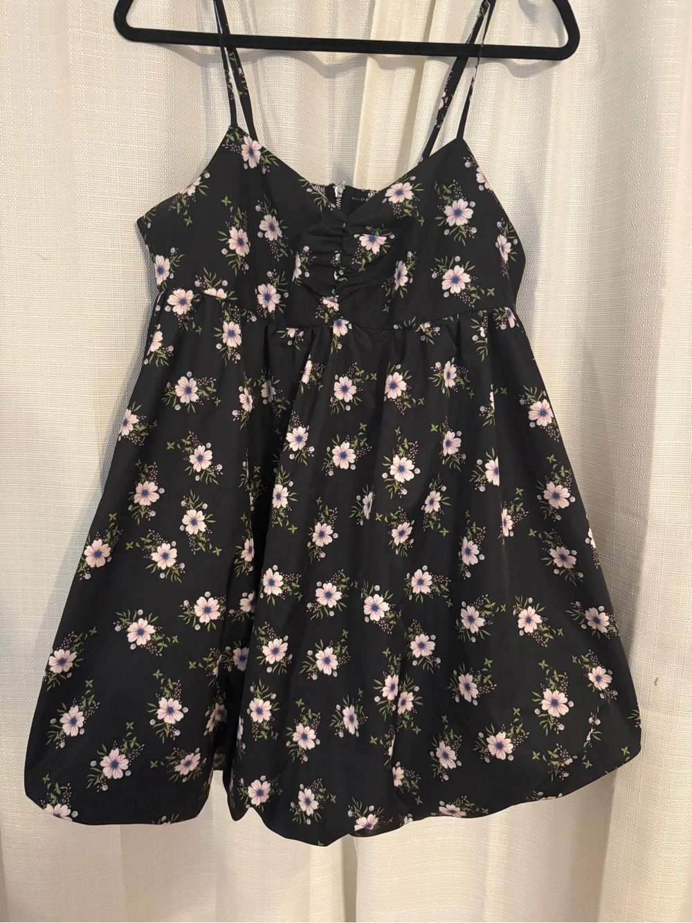 Free People In a Bubble Black Floral Spaghetti-Strap Mini Dress